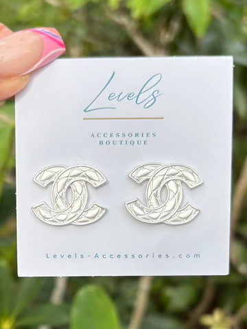 “CC” Matte Silver Earrings