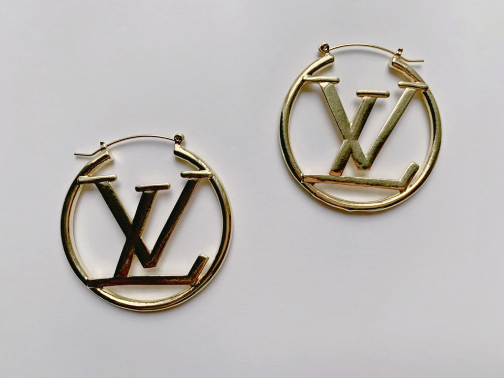 Gold LV Logo Hoop Earrings